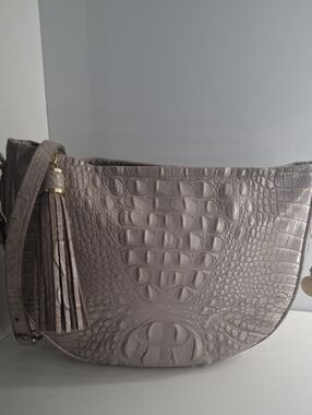 Brahmin Kathleen Croc-Embossed Gray Leather Crossbody Bag with Tassel EUC